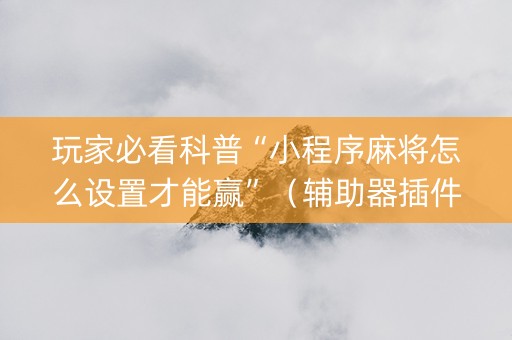 玩家必看科普“小程序麻将怎么设置才能赢”（辅助器插件)