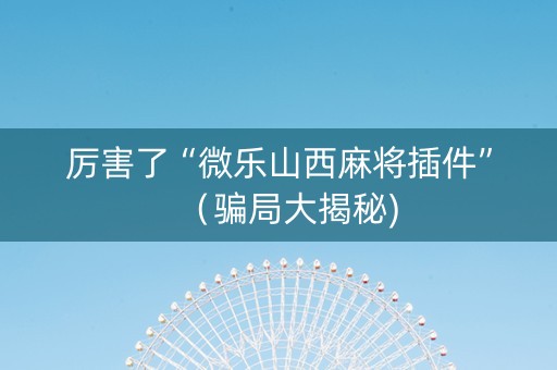 厉害了“微乐山西麻将插件”（骗局大揭秘)