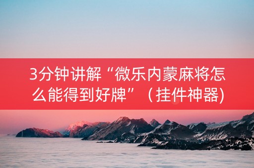 3分钟讲解“微乐内蒙麻将怎么能得到好牌”（挂件神器)