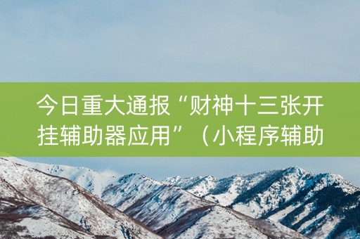 今日重大通报“财神十三张开挂辅助器应用”（小程序辅助软件)