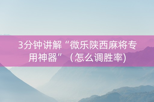 3分钟讲解“微乐陕西麻将专用神器”（怎么调胜率)