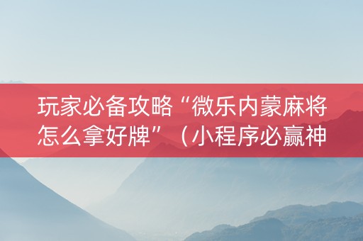 玩家必备攻略“微乐内蒙麻将怎么拿好牌”（小程序必赢神器)