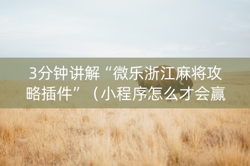 3分钟讲解“微乐浙江麻将攻略插件”（小程序怎么才会赢)