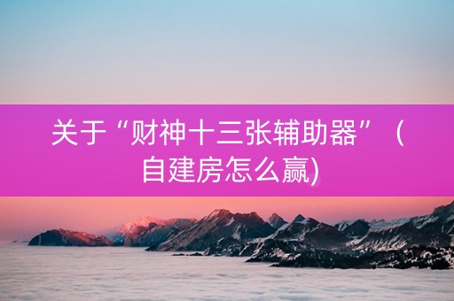 关于“财神十三张辅助器”（自建房怎么赢)