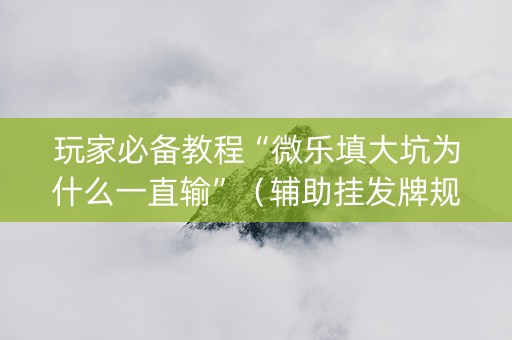 玩家必备教程“微乐填大坑为什么一直输”（辅助挂发牌规律)