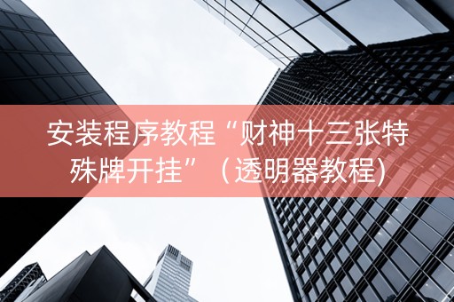 安装程序教程“财神十三张特殊牌开挂”（透明器教程)