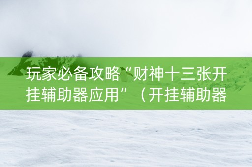 玩家必备攻略“财神十三张开挂辅助器应用”（开挂辅助器脚本)