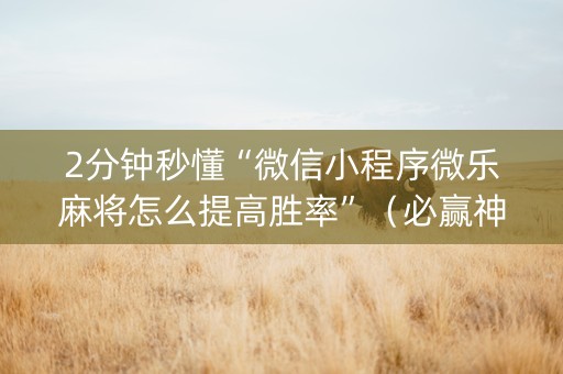 2分钟秒懂“微信小程序微乐麻将怎么提高胜率”（必赢神器辅助器)