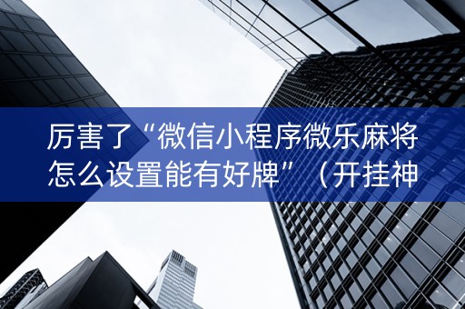 厉害了“微信小程序微乐麻将怎么设置能有好牌”（开挂神器下载)