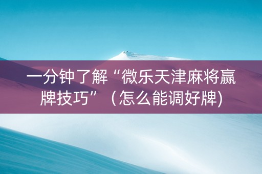 一分钟了解“微乐天津麻将赢牌技巧”（怎么能调好牌)