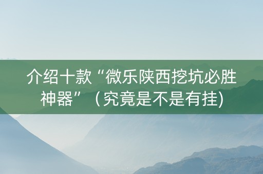 介绍十款“微乐陕西挖坑必胜神器”（究竟是不是有挂)