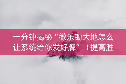 一分钟揭秘“微乐锄大地怎么让系统给你发好牌”（提高胜率软件)