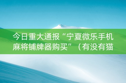 今日重大通报“宁夏微乐手机麻将铺牌器购买”（有没有猫腻)