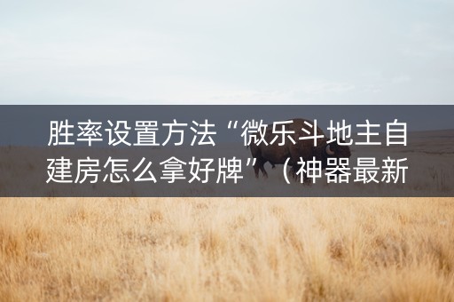 胜率设置方法“微乐斗地主自建房怎么拿好牌”（神器最新免费)