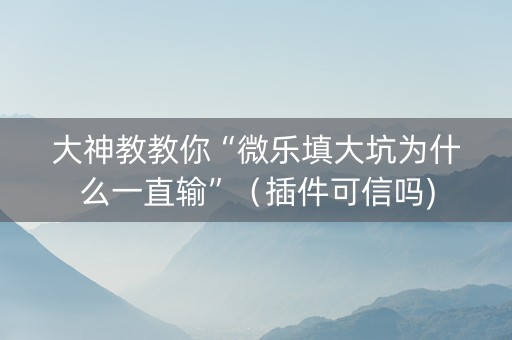大神教教你“微乐填大坑为什么一直输”（插件可信吗)