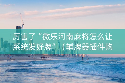 厉害了“微乐河南麻将怎么让系统发好牌”（辅牌器插件购买)