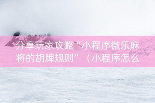分享玩家攻略“小程序微乐麻将的胡牌规则”（小程序怎么才会赢)