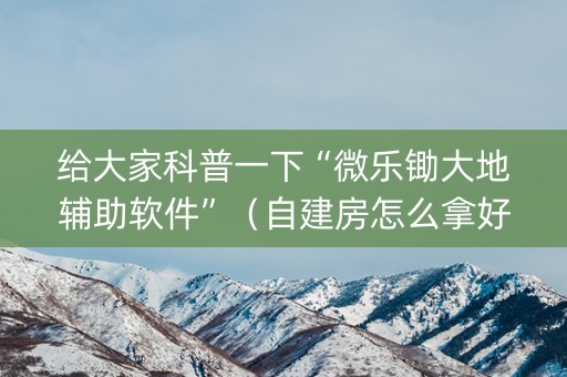给大家科普一下“微乐锄大地辅助软件”（自建房怎么拿好牌)