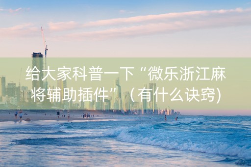 给大家科普一下“微乐浙江麻将辅助插件”（有什么诀窍)