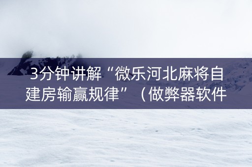 3分钟讲解“微乐河北麻将自建房输赢规律”（做弊器软件下载)