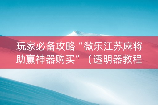 玩家必备攻略“微乐江苏麻将助赢神器购买”（透明器教程)