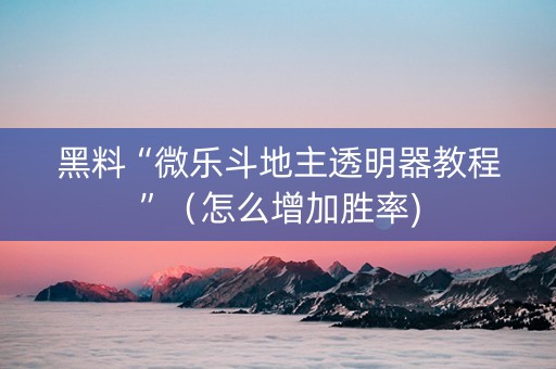 黑料“微乐斗地主透明器教程”（怎么增加胜率)