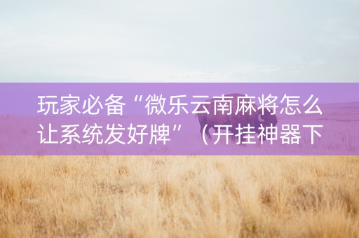 玩家必备“微乐云南麻将怎么让系统发好牌”（开挂神器下载)