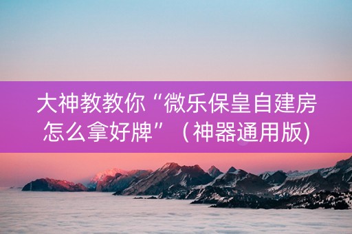 大神教教你“微乐保皇自建房怎么拿好牌”（神器通用版)