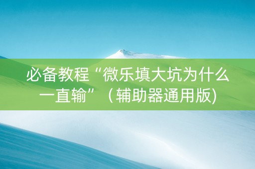 必备教程“微乐填大坑为什么一直输”（辅助器通用版)
