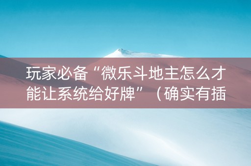 玩家必备“微乐斗地主怎么才能让系统给好牌”（确实有插件吗)