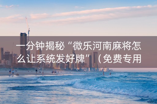 一分钟揭秘“微乐河南麻将怎么让系统发好牌”（免费专用神器)