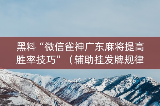 黑料“微信雀神广东麻将提高胜率技巧”（辅助挂发牌规律)