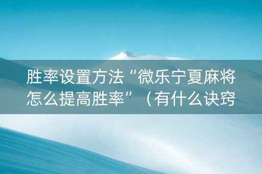 胜率设置方法“微乐宁夏麻将怎么提高胜率”（有什么诀窍)