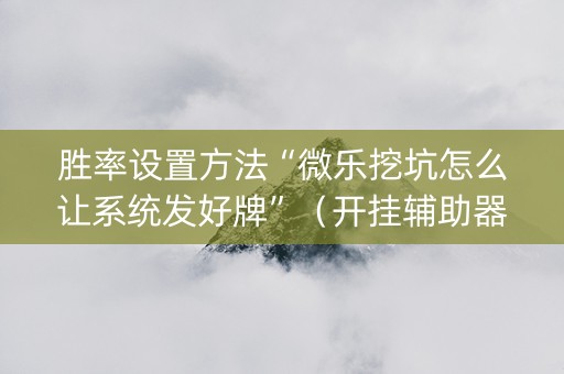 胜率设置方法“微乐挖坑怎么让系统发好牌”（开挂辅助器脚本)