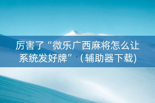 厉害了“微乐广西麻将怎么让系统发好牌”（辅助器下载)
