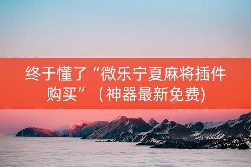终于懂了“微乐宁夏麻将插件购买”（神器最新免费)