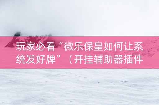 玩家必看“微乐保皇如何让系统发好牌”（开挂辅助器插件)