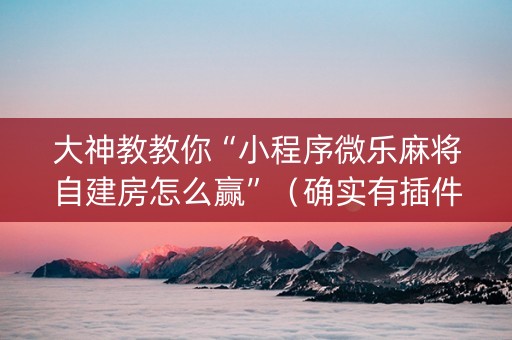 大神教教你“小程序微乐麻将自建房怎么赢”（确实有插件吗)
