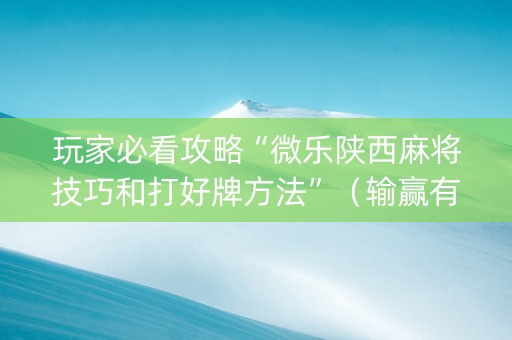 玩家必看攻略“微乐陕西麻将技巧和打好牌方法”（输赢有什么规律)
