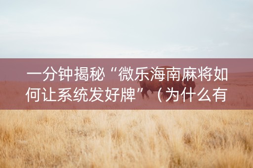 一分钟揭秘“微乐海南麻将如何让系统发好牌”（为什么有人一直赢)