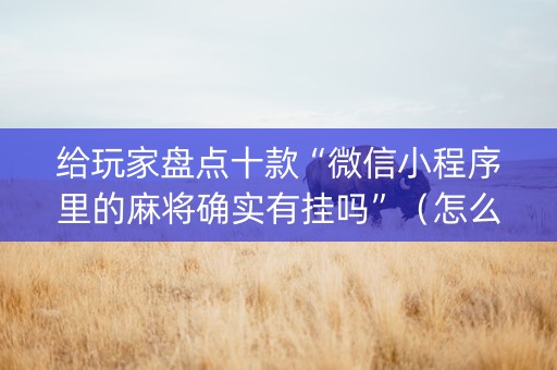 给玩家盘点十款“微信小程序里的麻将确实有挂吗”（怎么提高胜率)