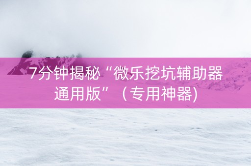 7分钟揭秘“微乐挖坑辅助器通用版”（专用神器)