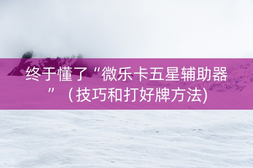 终于懂了“微乐卡五星辅助器”（技巧和打好牌方法)