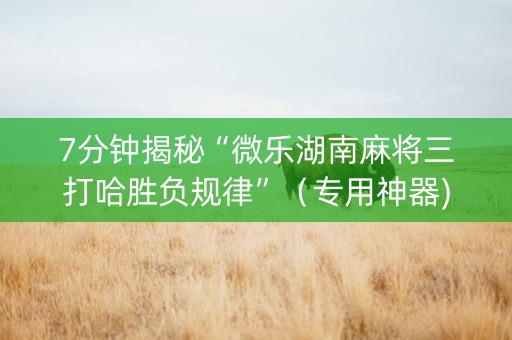 7分钟揭秘“微乐湖南麻将三打哈胜负规律”（专用神器)