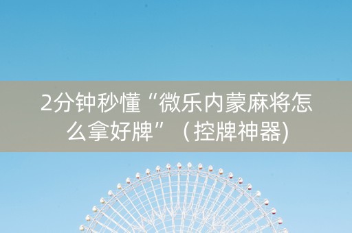 2分钟秒懂“微乐内蒙麻将怎么拿好牌”（控牌神器)