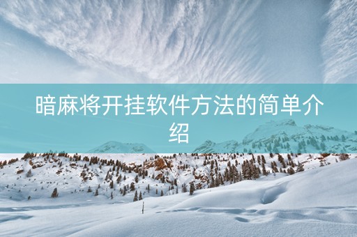 暗麻将开挂软件方法的简单介绍