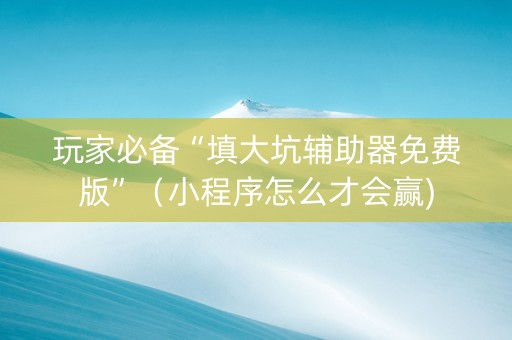 玩家必备“填大坑辅助器免费版”（小程序怎么才会赢)
