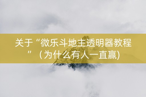 关于“微乐斗地主透明器教程”（为什么有人一直赢)