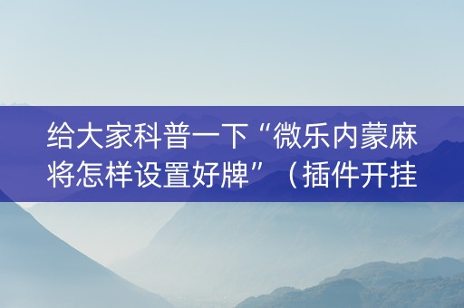 给大家科普一下“微乐内蒙麻将怎样设置好牌”（插件开挂免费AI)