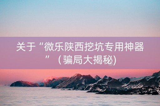 关于“微乐陕西挖坑专用神器”（骗局大揭秘)
